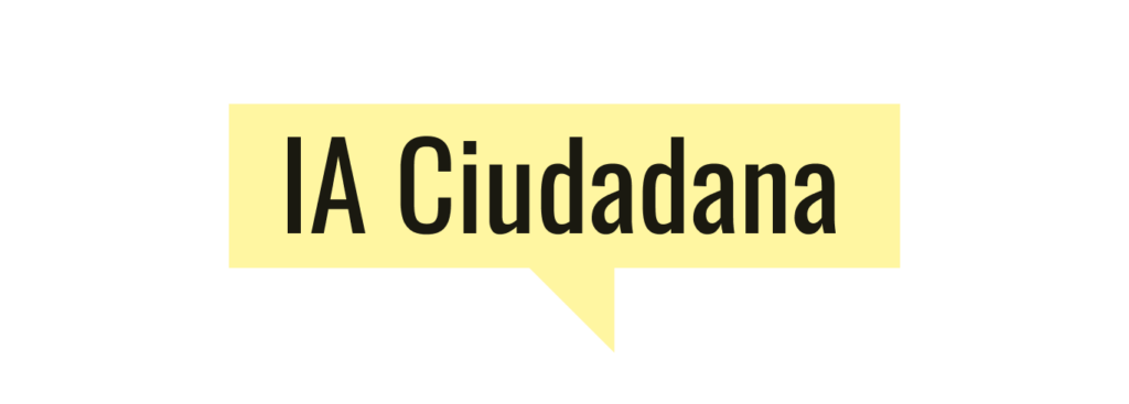 Letras de "IA Ciudadana", dentro de un cuadro de diálogo de color amarillo